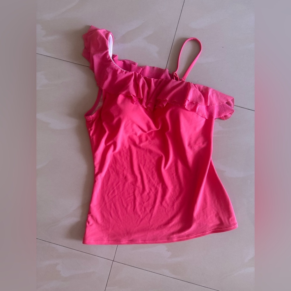 Be Creative swim top Women's Pink One-Shoulder Ruffle Top size 12 - Picture 15 of 16
